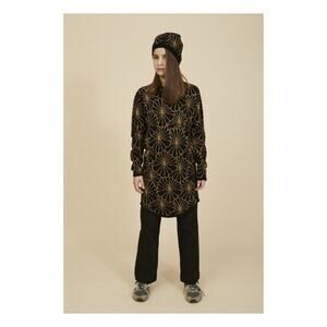 Soft Gallery girls sweater knit black gold metallic floral long sleeve dress 6
